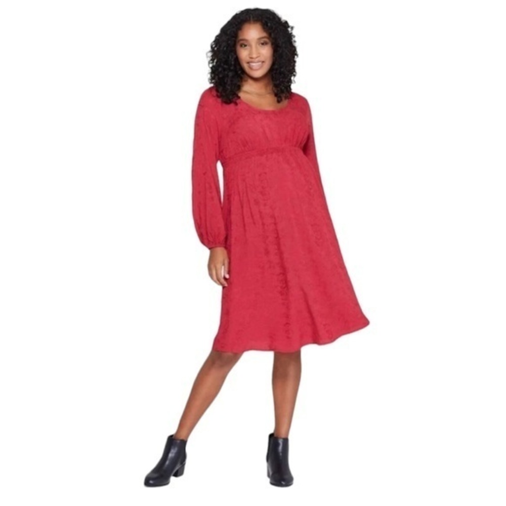 Maternity Long Sleeve Red Dress